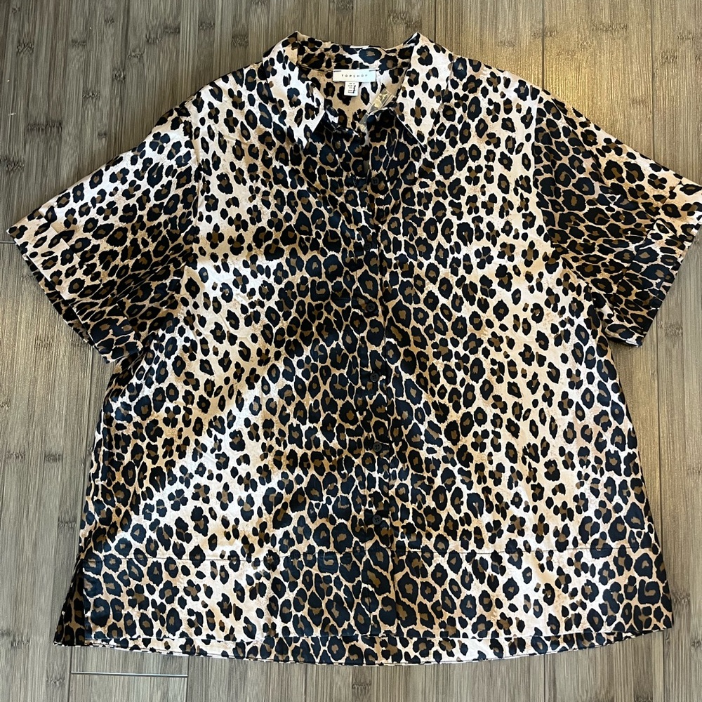 Topshop Animal Print Button-Up Blouse